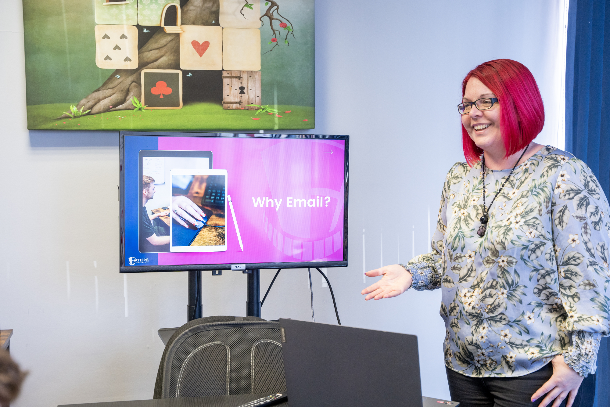 Sarah presenting a powerpoint