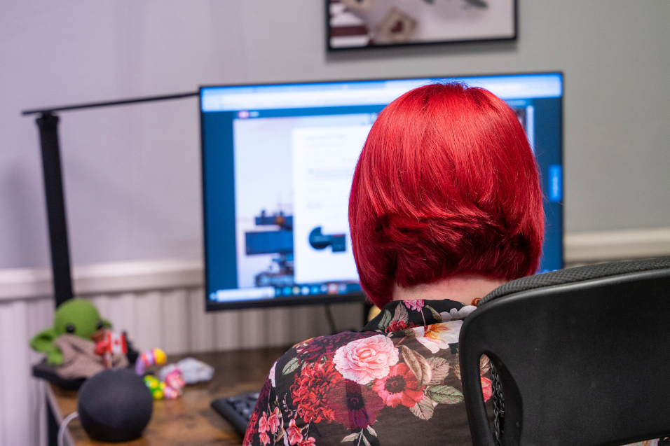 Sarah using her computer